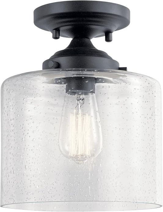 Kichler Winslow 8.5" 1-Light Semi Flush Mount Light with Clear Seeded Glass in Black for Kitchen, Bar, Laundry, Hallway, Bedroom, Dining Room (8.5" x 10.75"), 44033BK
