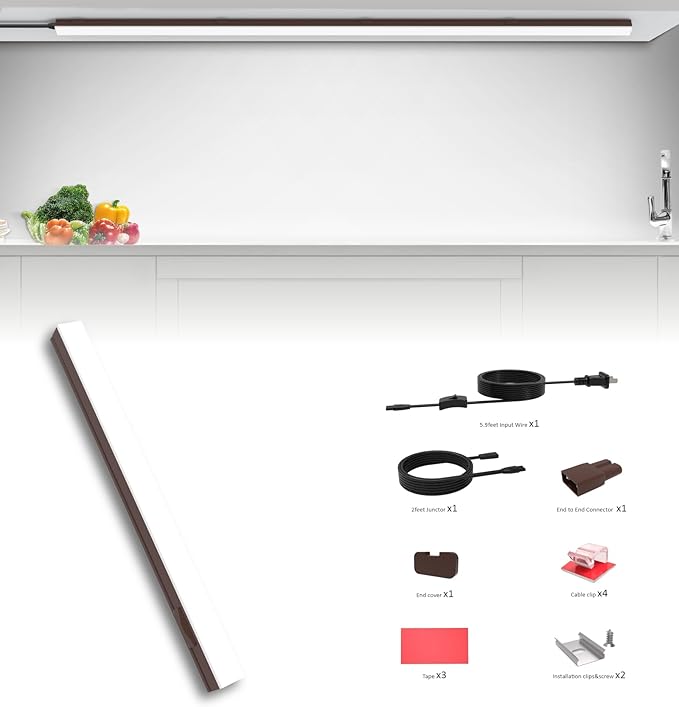 Leetdud Under Cabinet Lighting Plug in, 12 Inch 1 Pc, Linkable AC120V 3CCT 3000K/4000K/5000K Ultra Slim, LED Under Cabinet Lights for Counter Light, Kitchen, Shelf, Sink, Workshop, Desk, Bronze
