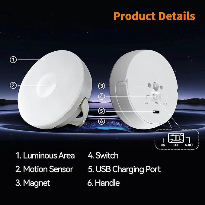 Dawnrise Motion Sensor Night Light Rechargeable (4 Pack), Battery Operated Night Lights with Soft Warm White, Portable Night Light for Bedroom, Stairs, Hallway, Bathroom, Pets House, Cabinet‌,Closet‌