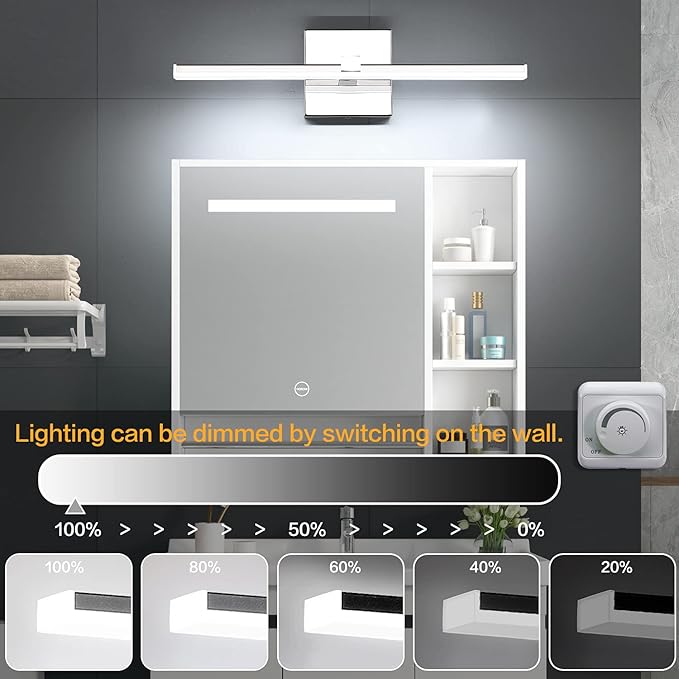 ZUZITO 18inch Bathroom Light Fixture Modern Chrome LED 14W Dimmable Vanity Lighting Fixtures Cool White Light 6000K