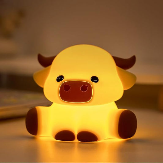 Cute Highland Cow Night Light, LED Touch Silicone Lamp for Bedroom with 7 Colors Timer and Dimmable Squishy Rechargeable Warm Light Night Lights, Animal Lamp for Bedroom Decor Birthday Gift