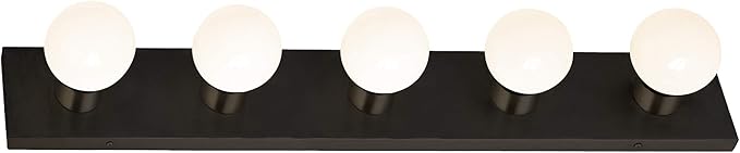 Design House Vanity Lights, 5 Linear Lights, Dimmable, Horizontal or Vertical Use, Uses (5) 60W Bulbs, for Bathroom/Makeup Vanity, Matte Black, 30.0 in. W x 2.0 in. H x 4.3 in. D, 588582-BLK