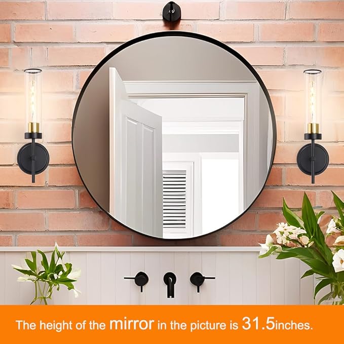 Wall Sconces Set of Two, Black and Gold Bathroom Sconces Wall Lighting with Clear Glass, Modern Sconces Wall Decor Set of 2, Farmhouse Wall Mount Lights for Mirror Bedroom Living Room Hallway Kitchen