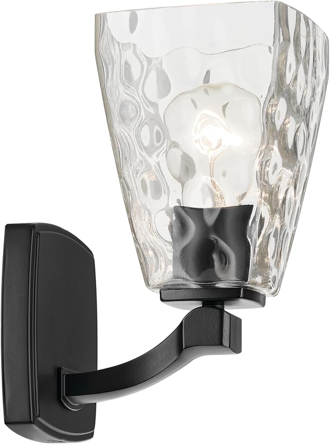 Kichler Marant 5" 1-Light Wall Sconce Bathroom Light Fixture with Clear Water Glass in Black, Modern Vanity Light for Bathroom, Powder Room, Hallway (5" W x 9.5" H), 55214BKWTR