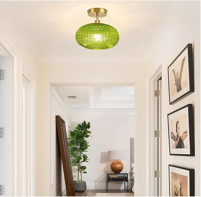 Semi Flush Mount Ceiling Light Fixture,Sloped Ceiling Light Fixture,Vintage Light Fixtures,Green Ceiling Fixture,Kitchen Over Sink Lighting Fixtures,Hanging Light Fixture for Entryway Porch