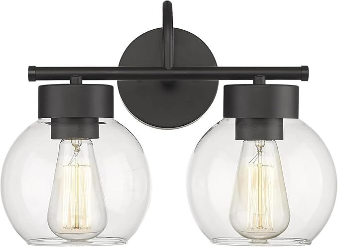 EAPUDUN 2-Light Matte Black Bathroom Light Fixtures Over Mirror, Vanity Lights for Bathroom with Clear Glass Shades, Industrial wall sconces, WLA1434-BK