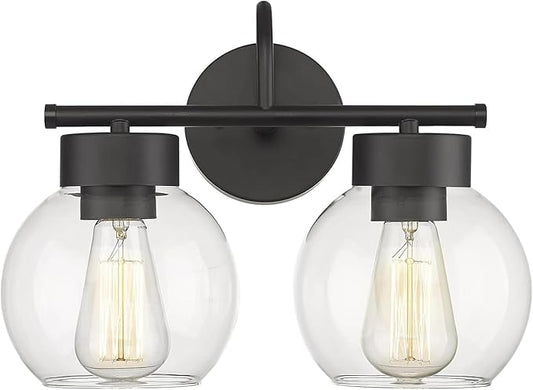 EAPUDUN 2-Light Matte Black Bathroom Light Fixtures Over Mirror, Vanity Lights for Bathroom with Clear Glass Shades, Industrial wall sconces, WLA1434-BK