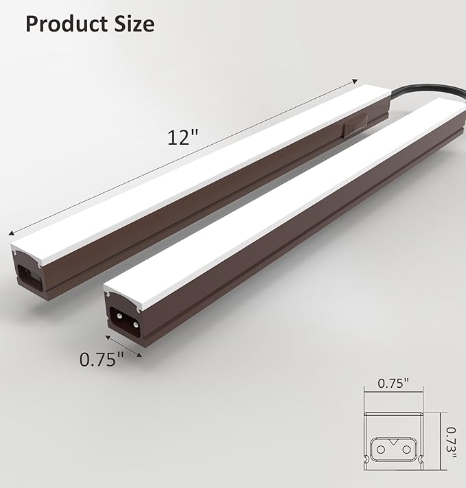 Leetdud Under Cabinet Lighting Plug in, 12 Inch 2 Pcs, Linkable AC120V 3CCT 3000K/4000K/5000K Ultra Slim, LED Under Cabinet Lights for Counter Light, Kitchen, Shelf, Sink, Workshop, Desk, Bronze
