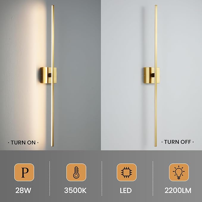 Gold Bathroom Light Fixtures Over Mirror - 39 Inch Dimming Bathroom Vanity Light 28W 3500K LED Vanity Light Bar Modern Wall Sconce Lighting for Mural