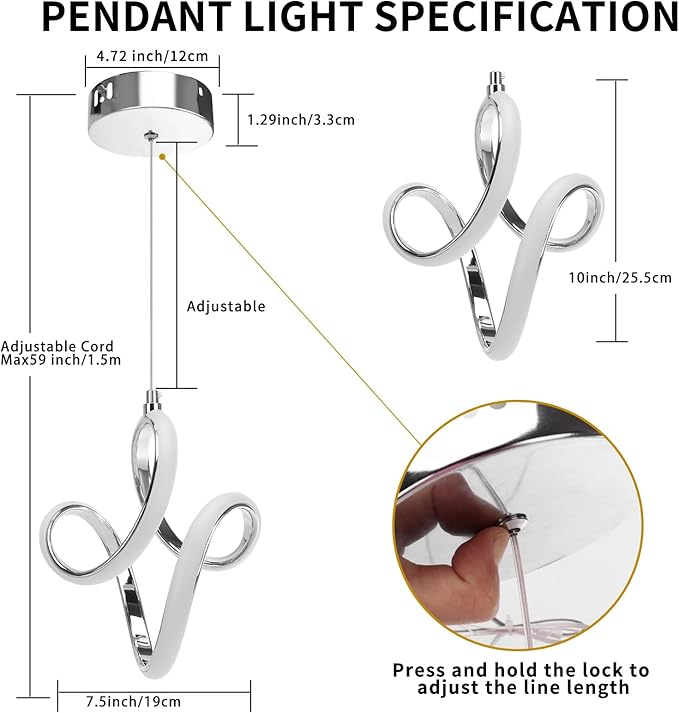 Modern Led Pendant Light 5500K Cold White Kitchen Island Pendant Light Fixtures Adjustable Height Led Pendant Lamp for Kitchen Island Dining Room Hanging Light, 1 Pack (Chrome)
