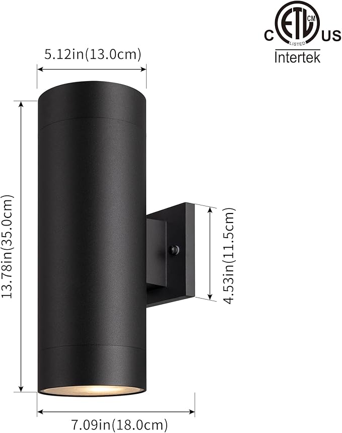 mirrea 14" Modern Outdoor Porch Light Patio Light in 2 Lights with Aluminum Cylinder and Tempered Glass Cover Waterproof Wall Sconce 4 Pack (Matte Black)