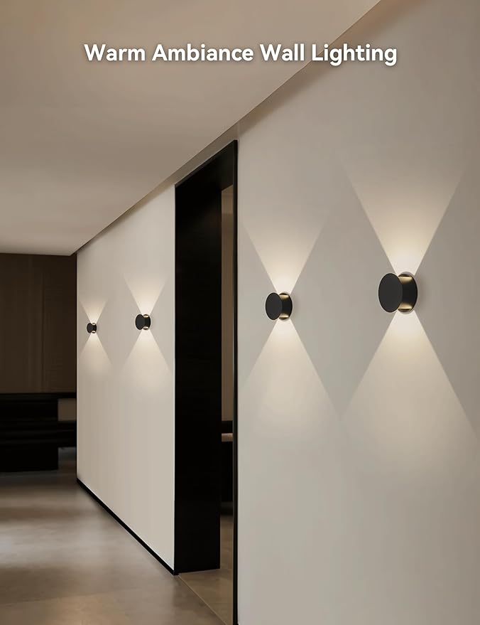 Tubicen Wall Sconce Set of 2 Black Round Wall Lights Beam-Adjustable LED Dimmable Movie Theater Sconce Lighting Up Down Hardwired Indoor Small Wall Lights for Living Room Bedroom Hallway Stairway