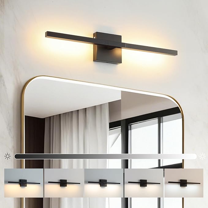 Brushed Black Vanity Light 24 Inch Modern Bathroom Light Fixtures 16W Wall Vanity Lamp Over Mirror, Dimmable 5CCT LED Wall Sconce for Bedroom Cabinets