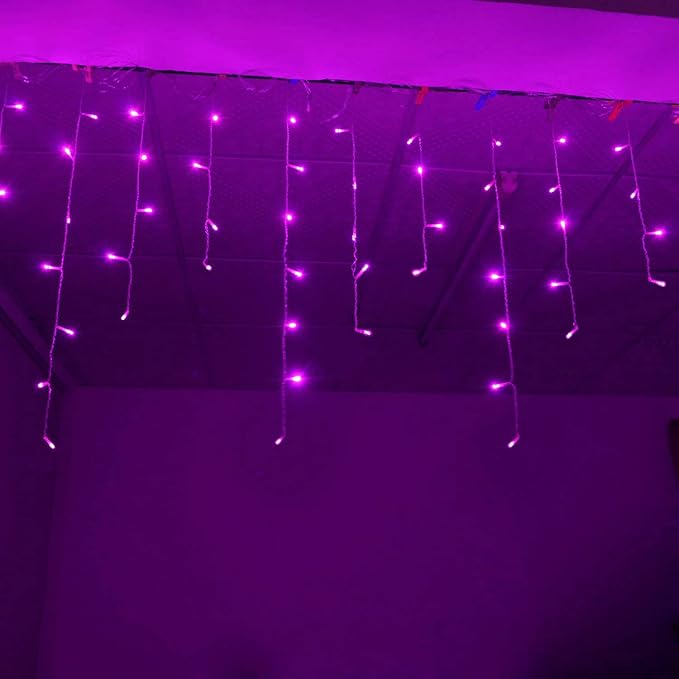 YOLIGHT 13ft 96 LED Icicle String Lights with Memory Function Controller, Indoor Curtain Fairy Lights Halloween Hanging Decoration for Patio Garden Bedroom Christmas Wedding (Purple)
