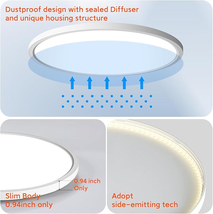 TALOYA Flush Mount Ceiling Light with Remote,3000K-6500K Adjustable,2000K Nightlight,15.8 Inch, Led Low Profile Ceiling Lights for Bedroom, Living Room, Kitchen, White