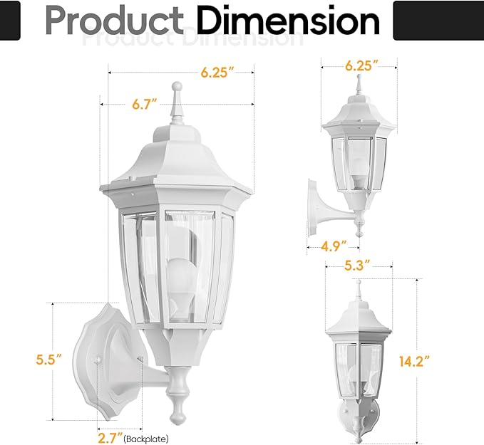 EMART Outdoor Front Porch Light, Exterior Anti-Corrosion, Waterproof Aluminum & Glass Shades Wall Lamp Fixture, Modern Sconce Lantern for Outside, House, Garage - 1 Pack, White （Bulb Included）