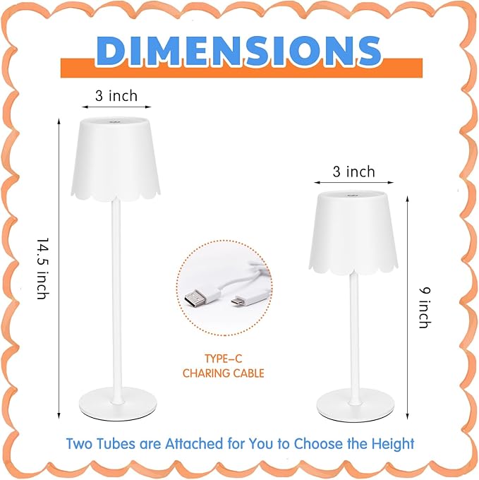 Pickmesh 1 Pack Scalloped Touch Cordless Table Lamp Rechargeable 4000mAh Battery 3 Color Stepless Dimmable Portable LED Desk Light for Mahjong Gift Bedroom Wedding Bars Outdoor Party Home Décor(White)