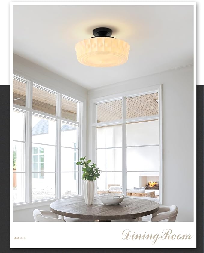 Vintage Milk White Glass Ceiling Light,Schoolhouse 13.8'' Flush Mount Ceiling Light Fixture,Mid Century Design for Bedroom,Hallway,Kitchen & Dining Room,4 LED Bulbs Included