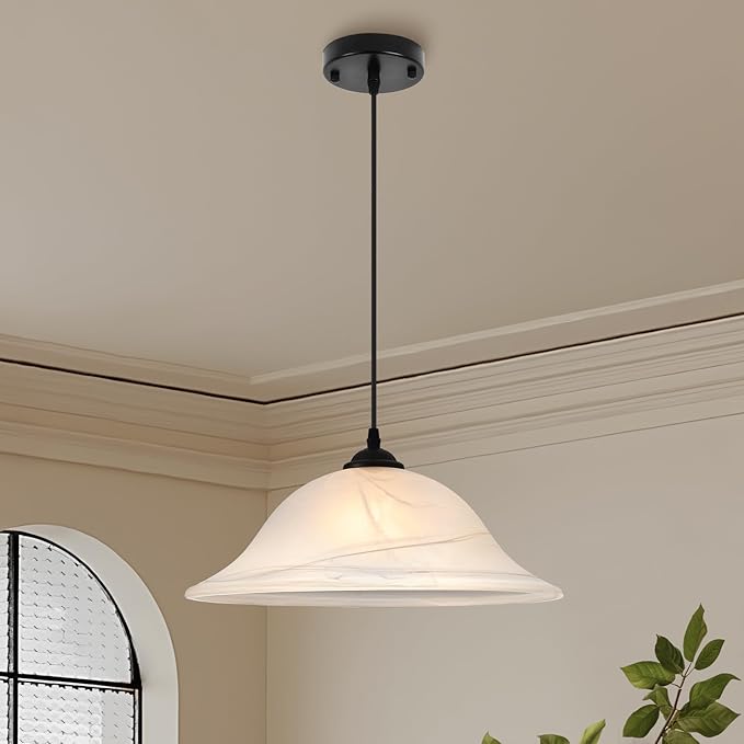 Oversized Black Pendant Lights Kitchen Island, Glass Pendant Light with Frosted, 16 Inch Island Pendant Light 1 Pack, Industrial Farmhouse Pendant Light for Kitchen Island, Dining Room, Bar