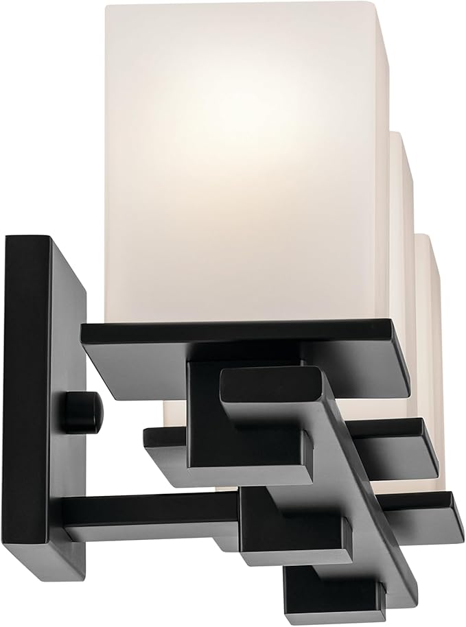 Kichler Tully 24" 3-Light Bathroom Vanity Light Fixture with Satin Etched Cased Opal Glass in Black for Over Mirror, Soft Modern Style (24" x 6.5" x 7"), 45151BK