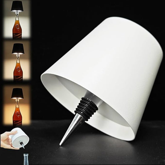 Neioaas Wireless Wine Bottle Lamp,3 Color Light Dimming Metal Wine Bottle Light,Rechargeable Waterproof Bottle Touch Lamp Head with for Home,Bar,Camping,Travel,Restaurants,Party,Decor&Gifts(White,1PC)