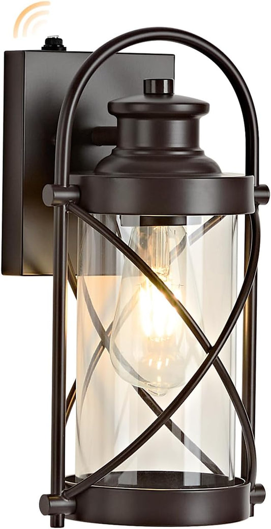 OKELI Dusk to Dawn Outdoor Wall Lights Fixtures, Waterproof Exterior Lighting Fixtures with Photocell Sensor,Vintage Coffee-Bronze Metal Cage Lantern Outside Lights for Porch Patio House Garage