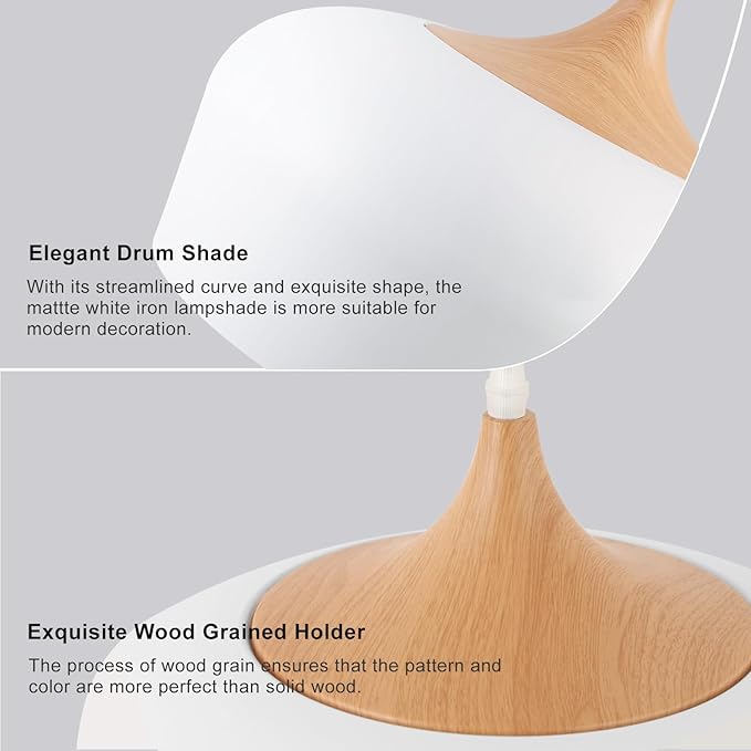 Large 13.8 in Modern Wood Pendant Light Fixtures,Adjustable White Pendant Lighting Fixture,Dome Ceiling Hanging Lights for Kitchen Island, Dining Room