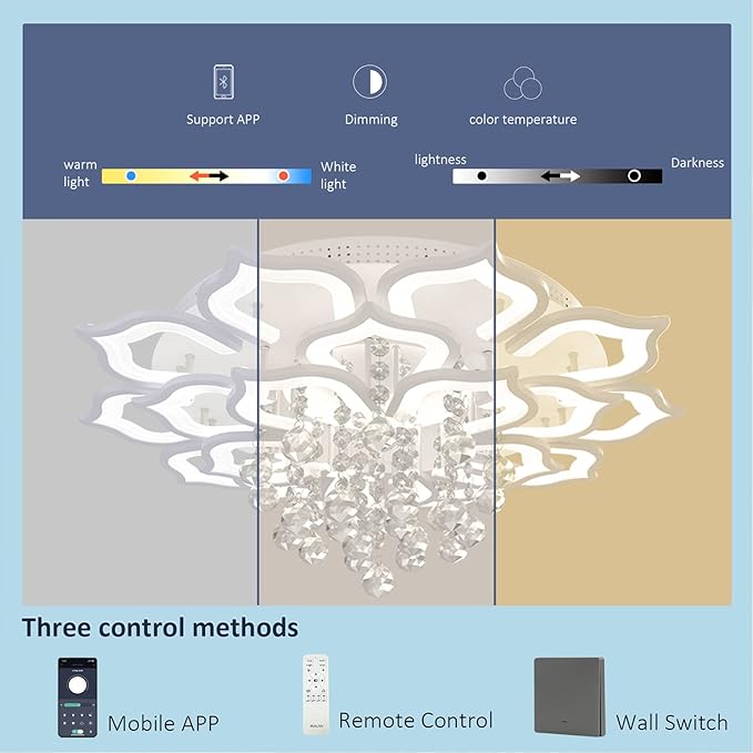 AHAWILL Modern Ceiling Light,Crystal Flush Mount LED Chandelier Ceiling Flower Lamp with Remote Control for Living Room,Bedroom,Hall,Dining Room,Etc.39.4″/120w/20 Heads…