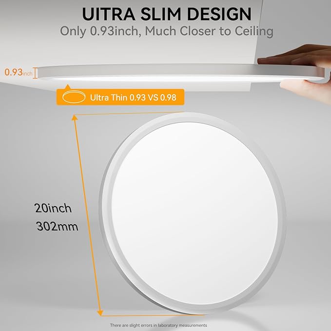 3CCT 3000k/4000k/6000k Selectable, Led Flush Mount Ceiling Light, 20 Inch 5000LM Round Modern Flat Panel,Super Slim for Living Dining Kitchen Bedroom Room