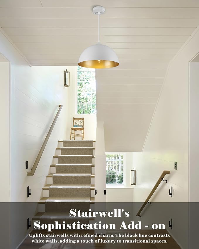 White Pendant Lights Kitchen Island 2 Pack, 14 Inch Large Dome Pendant Light, White and Gold Farmhouse Pendant Light, Island Pendant Lights for Kitchen, Dining Room