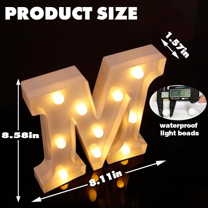 Small Led Marquee Letters, Light Up Letters, 8.58 Inch Led Letter Lights, Battery Powered Lighted Sign for Table, Party, Birthday, Christmas Decor (Letter M)