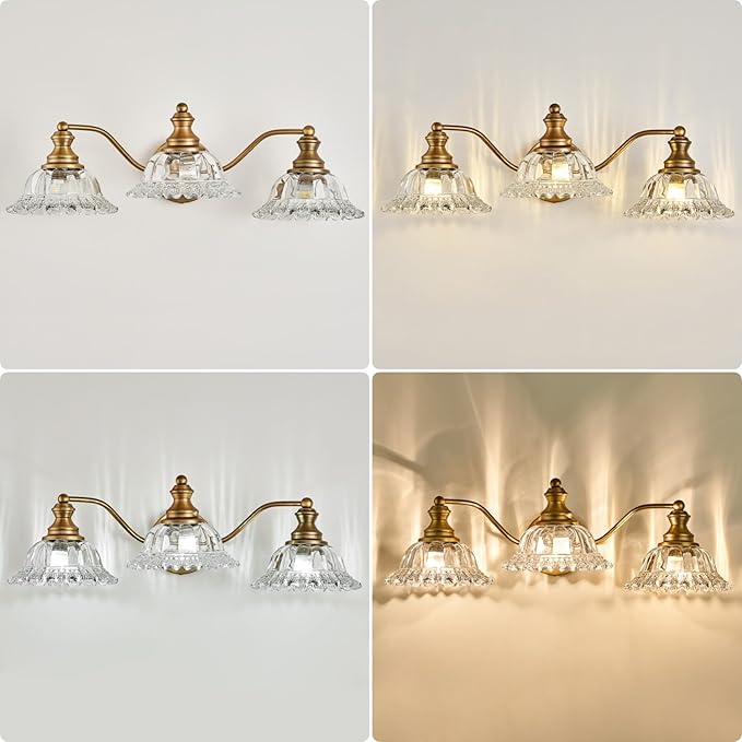 XIEDUN Vintage Bathroom Vanity Light Fixture 3 Lights Vanity Lighting Matte Antique Brass Vanity Light for Bathroom