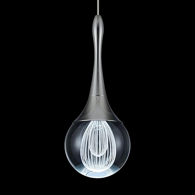 LED Pendant Light Kitchen Island Raindrop Crystal Pendant Lights Dimmable Chrome Modern Hanging Light for Bedroom Bathroom Living Room 6000K Cool White, 1 Pack
