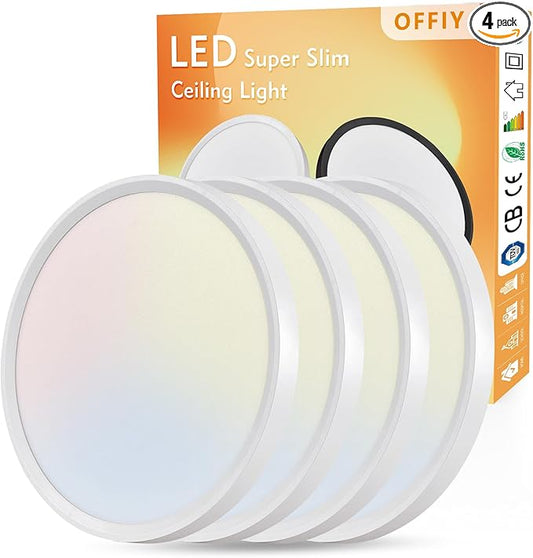 4PK 12 Inch LED Flush Mount Ceiling Light, 24W, 2520LM, 3000K/4000K/6000K CCT Selectable Super Slim LED Ceiling Light, Close to Ceiling Round Flat Panel Light for Hallway, Bedroom,Kitchen ect