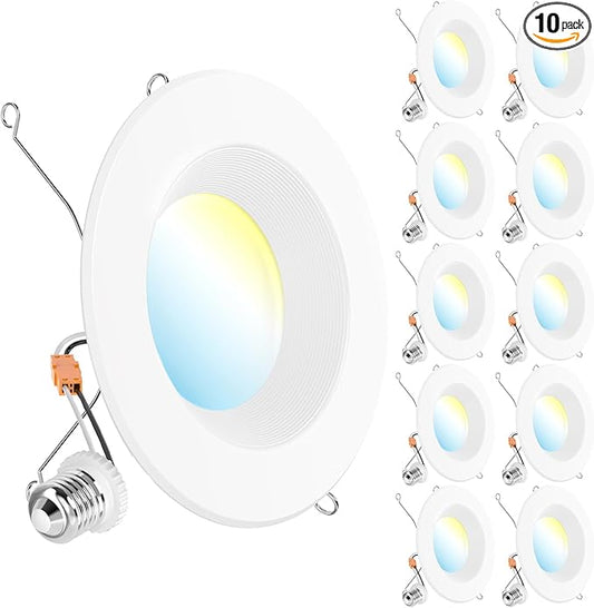 Sunco 10 Pack LED Recessed Lighting 6 Inch, Retrofit Can Lights, 965LM, 13W (100W Equivalent), Selectable CCT 2700K/3000K/3500K/4000K/5000K, Dimmable, Baffle Trim, Damp Rated UL