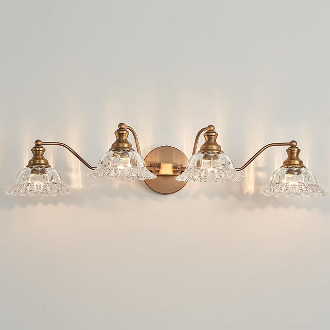 XIEDUN Brass 4 Light Vanity Lights for Bathroom Vanity Light Fixtures Bathroom Light Fixture