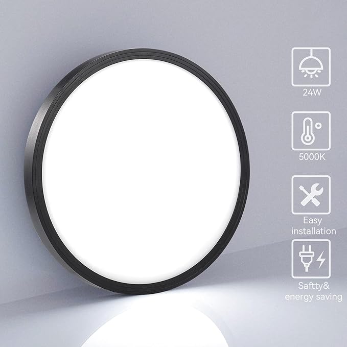 12Pack-12 Inch 3200LM Flush Mount LED Ceiling Lights,Black 28W Slim Ceiling Light Fixture Round Day White 6000K Thin Round Flat Ceiling Light 120V Surface LED Ceiling Light 300W Equivalent