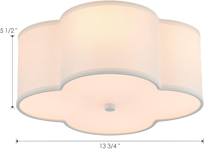 Semi Flush Mount Ceiling Light Fixture, Modern Close to Ceiling Lamp with Cream White Fabric Drum Shade for Nursery Kids Room Bedroom Kitchen Hallway Entryway 4-Light