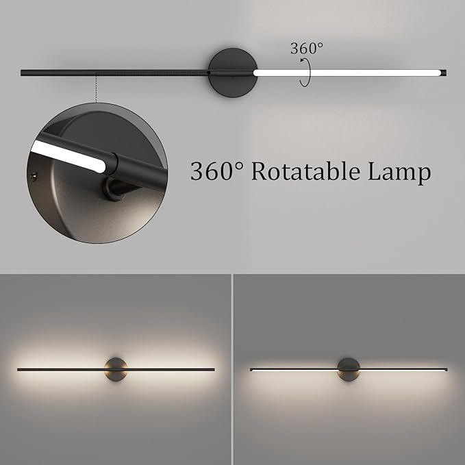 Modern Bathroom Vanity Light 40Inch,30W Matte Black Led Vanity Light Bar Over Mirror 360° Rotatable 5000K