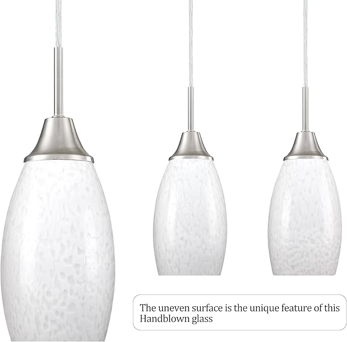 Viinew Mini Glass Pendant Light 4.72" with Handblown Milk White Marble Art Glass Hanging Light 3-Pack Oval Ceiling Hanging Light Fixture for Dining Room Kitchen Island Cafe Foyer Hallway