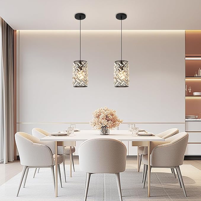 Black Pendant Lights Kitchen Island, Mini Crystal Modern Kitchen Pendant Lighting Over Sink with 10.2" Clear Glass Shade Chandeliers, Adjustable Pendant Light Fixture for Dinning Room Bedroom Entryway