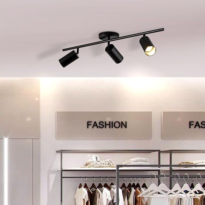 KCO Lighting Modern Matte Black Track Lighting 3-Lights Kitchen Track Lighting Fixtures Ceiling Indoor Flush Mount Ceiling Spotlights Dimmable LED Ceiling Spot Light (3-Light)