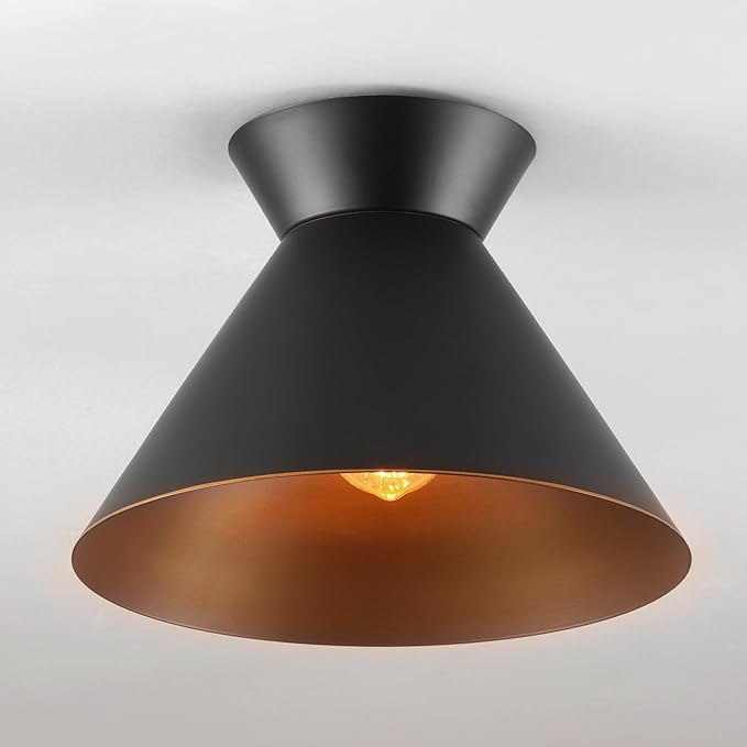 Globe Electric 1-Light Flush Mount Ceiling Light, Matte Black, Bronze Trim on Shade and Canopy, Accent, Kitchen, Home Improvement, Hallway, Front Door, Entry, Dimmable
