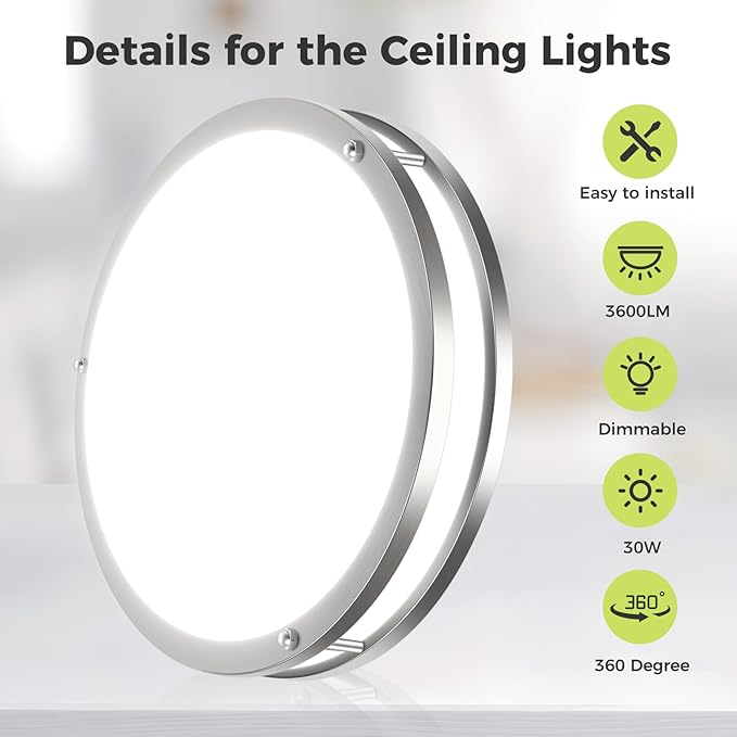 hepside 1 Pack Flush Mount Ceiling Light Fixture, Dimmable & 5CCT Ceiling Light Black, 16inch 36W 3000K 3500K 4000K 5000K 6500K Adjustable Ceiling Lamps for Kitchen Bathroom Bedroom Hallway