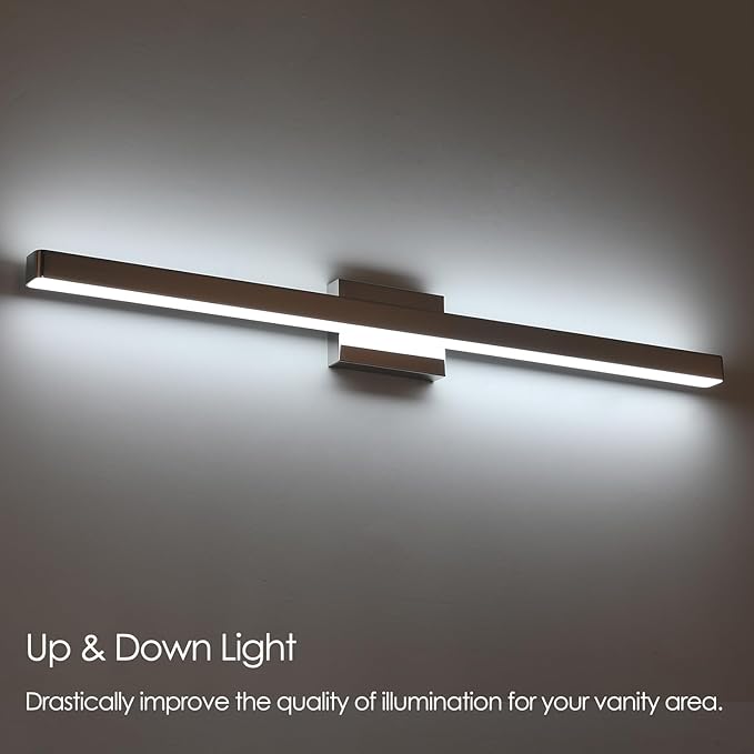 LED Modern Bathroom Vanity Light Fixtures (40-Inch, Cool White 6000K), Modern Acrylic Bathroom Wall Lighting Fixtures for Bathroom Over Mirror, Chrome
