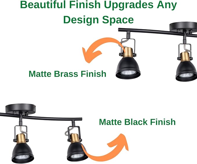 3 Light Foldable Track Lighting Kit, Matte Black Brass Finish Pivot Shades Rotatable Arm with GU10 Socket Modern Ceiling Spot Light for Kitchen,Bedroom,Living Room Home Improvement