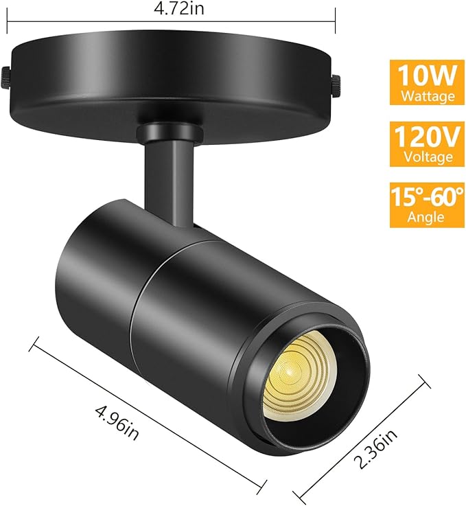 VANoopee 3-Color Zoomable Ceiling Spot Lights Indoor Flush Mount Adjustable LED Ceiling Spotlight Directional Light Fixture Dimmable Accent Light for Picture Art -CRI90 15-60° 10W 1000lm Black