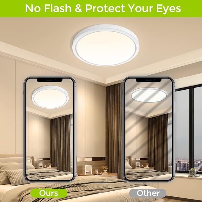 inShareplus 9inch LED Flush Mount Ceiling Light Fixture, 18W [180W Equivalent] Warm White 2800K Ceiling Lights Fixture, 1800LM White Ceiling Lamp for Bedroom, Living Room, Kitchen, Office, Hallway