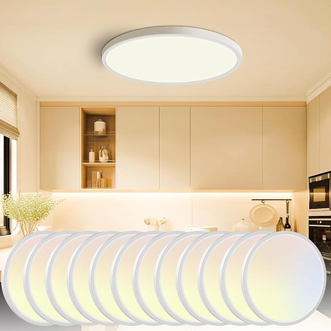 slochi 12Pack LED Flush Mount Ceiling Light,280W Equivalent Super Slim LED Ceiling Light, 3000K-6500K Selectable, 24W 2800Lm Round Light Fixture for Bedroom, Bathroom, Closet, Hallway