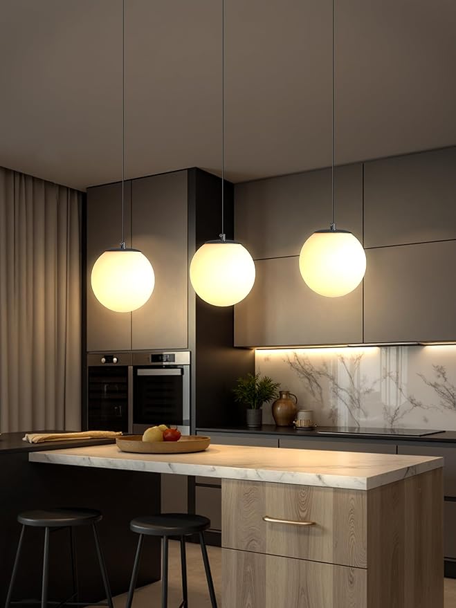 ykolupty Globe Pendant Light, Modern Hanging Lighting Fixture,Matte Black Chandelier with Clear Glass Shades Pendant Light for Kitchen Island, Dining Room, Living Room, Entry Hallway